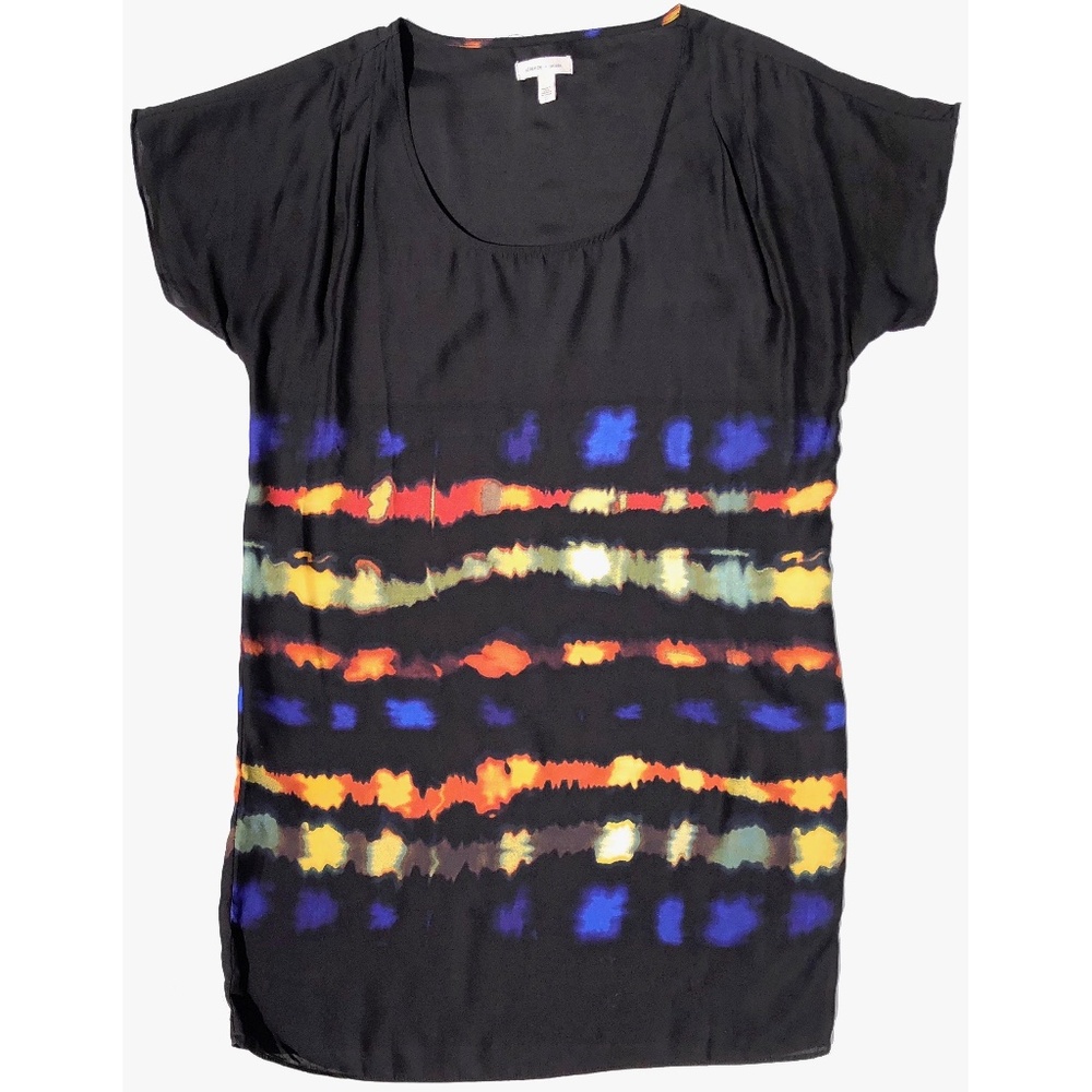 Silence + Noise mini dress tunic top women S black rainbow stripe short sleeves